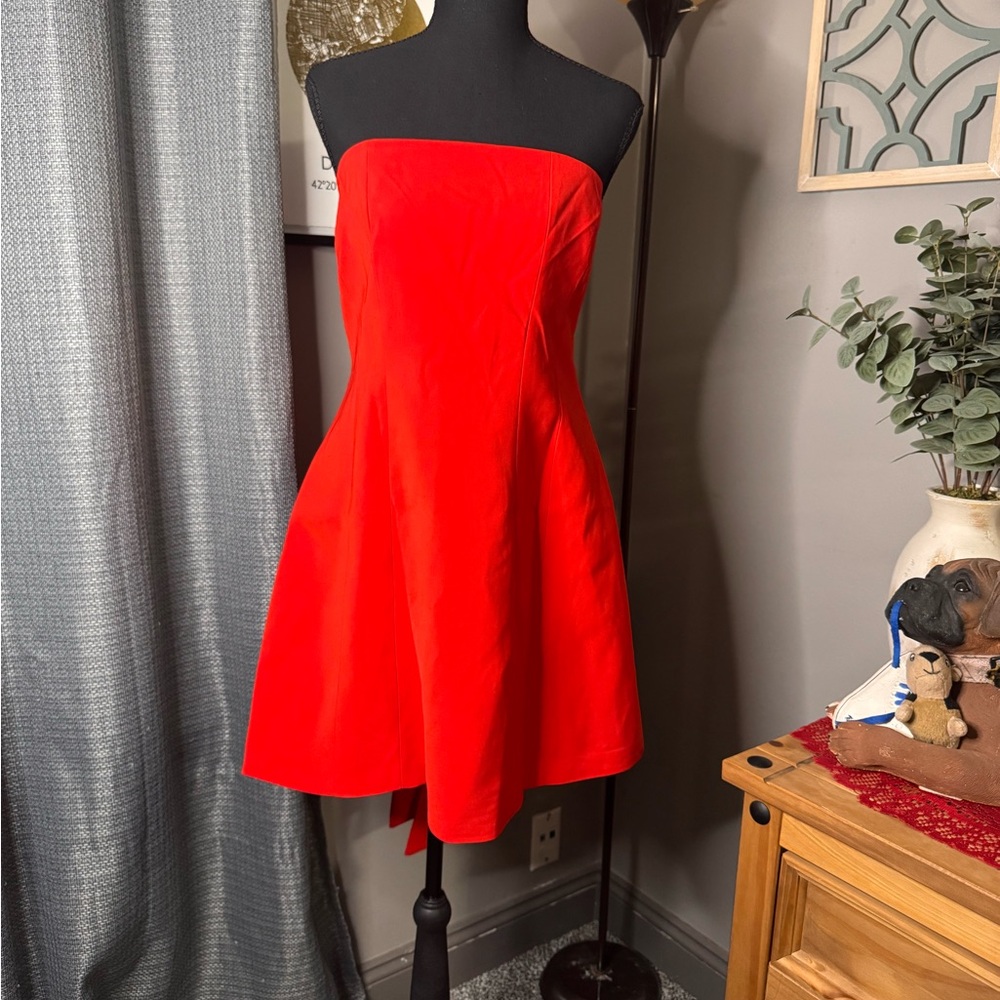 Finesse Vibrant Red Strapless Dress with Bow